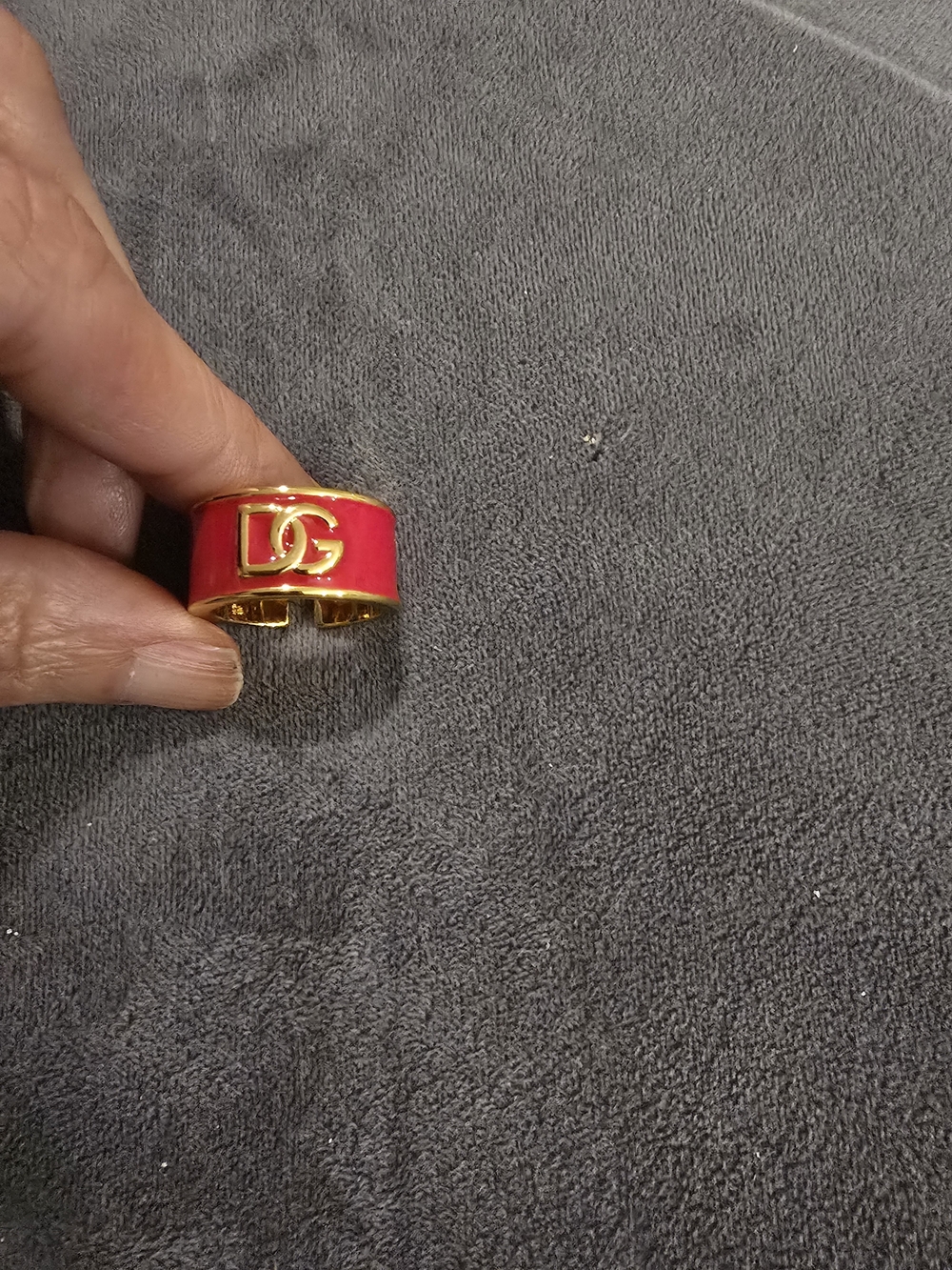 Dolce & Gabbana Gold-Tone Ring with Hot Pink Enamel and DG Logo